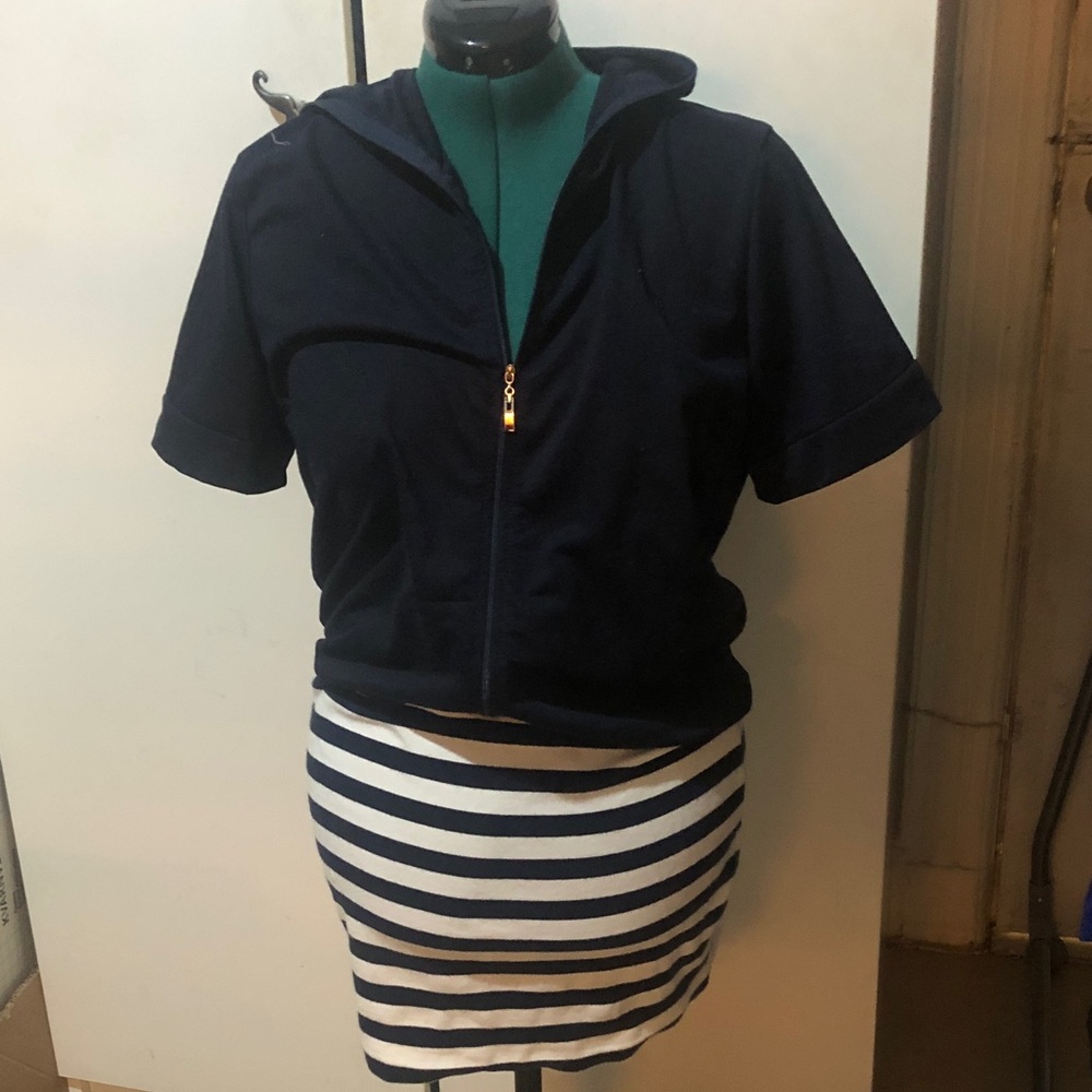 Navy Zip-Up Hoodie and Striped Skirt one piece dress